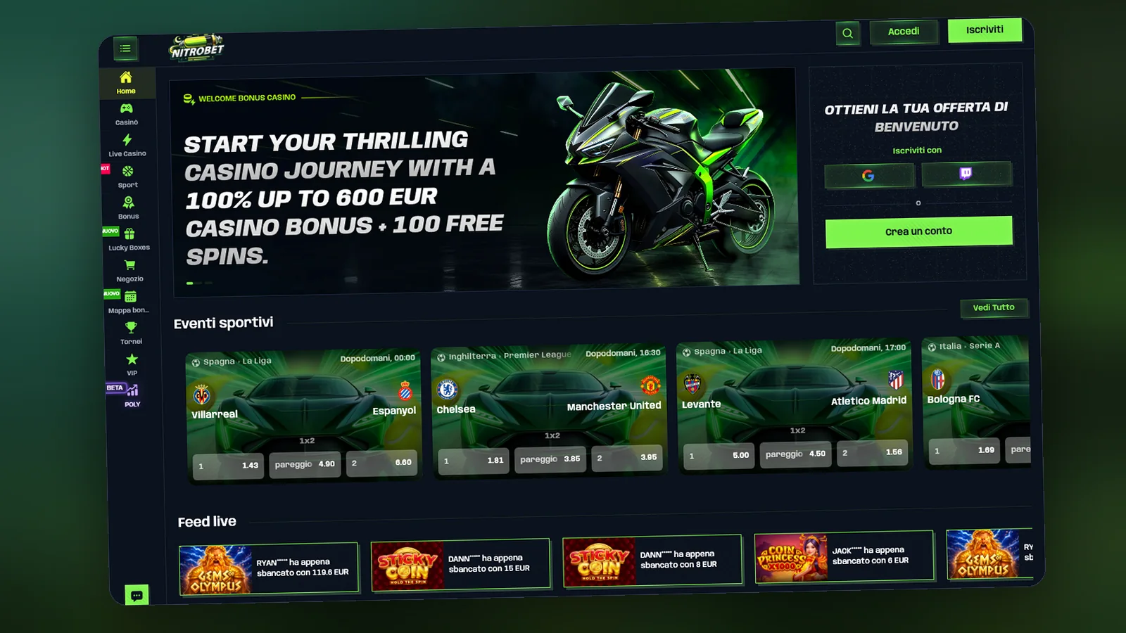 La pagina VIP di Nitrobet, una delle sezioni presenti nel menu del sito.