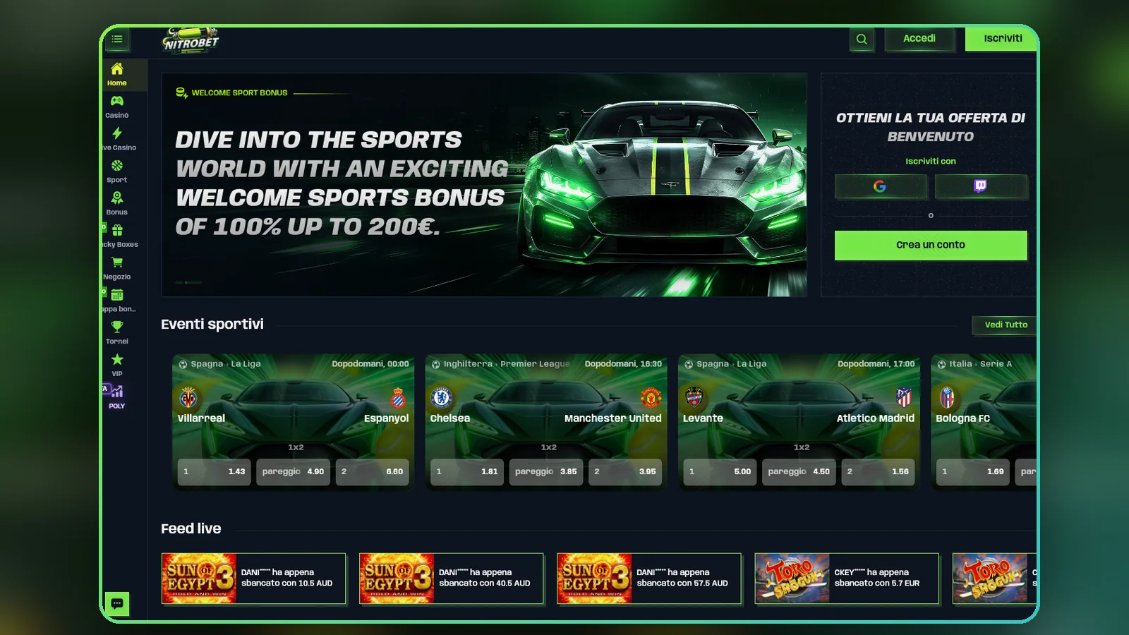 La pagina delle promozioni di Nitrobet, utile per confrontare bonus sport e ricariche.